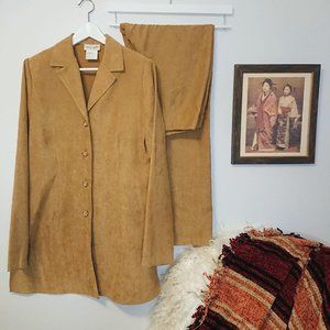 Vintage Faux Suede Camel Pantsuit